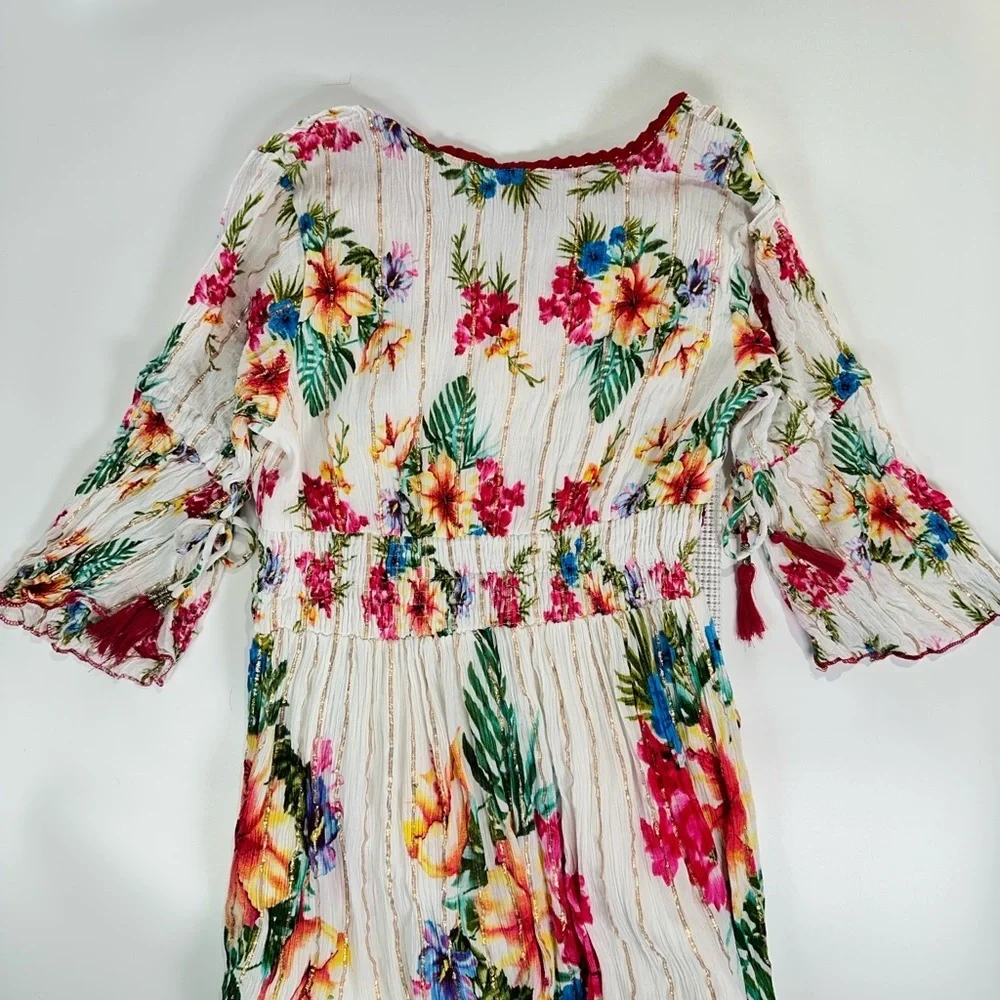 Me 2 Magic Boho Viscose Floral Smocked Waist Midi Dress Size L - Picture 6 of 16